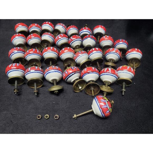 31 Porcelain Floral Hand Painted Knobs Dresser Cabinets Kitchen Bathroom Drawer - Picture 4 of 9